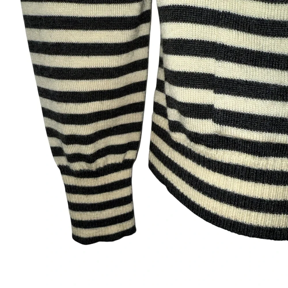 J. CREW‎ Harlow Wool Tan & Black Striped Fringe Trim Lightweight Cardigan Small